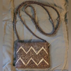 Small‎ Beaded Purse Brown W/Gold Elegant EUC